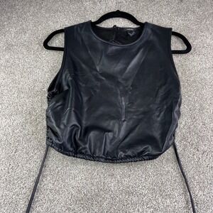 Forever 21 Black‎ Faux Leather Ruched Drawstring Crop Top Juniors M Y2K Grunge